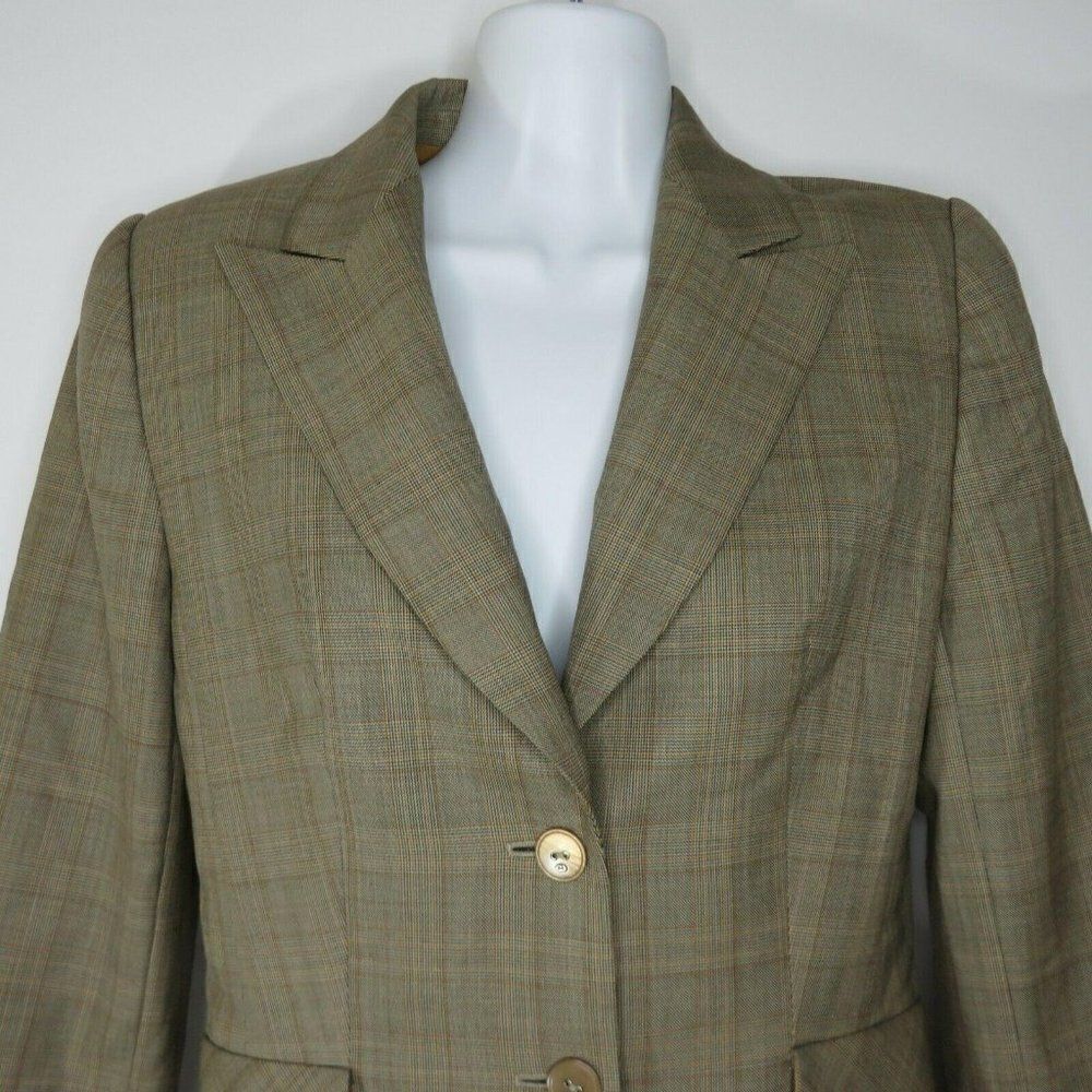 Escada Ermenegildo Zegna Wool Windowpane Check Brown Blazer Size 34 Small